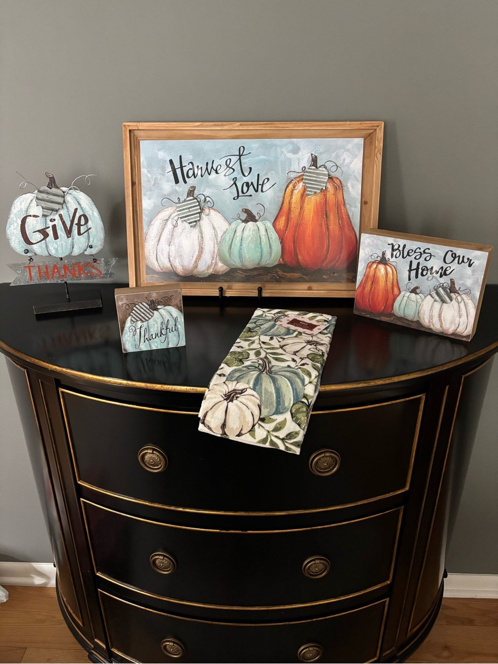 Fall Decor Lot Harvest Love Pumpkin Wall Art - White, Orange, Teal